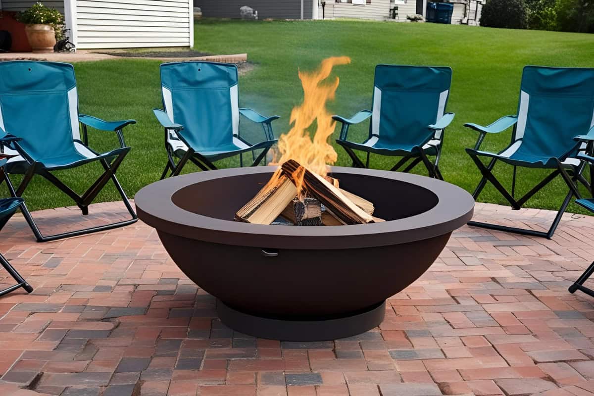 fire-pit-placement-main Image of fire bowl on brick with folding chairs.