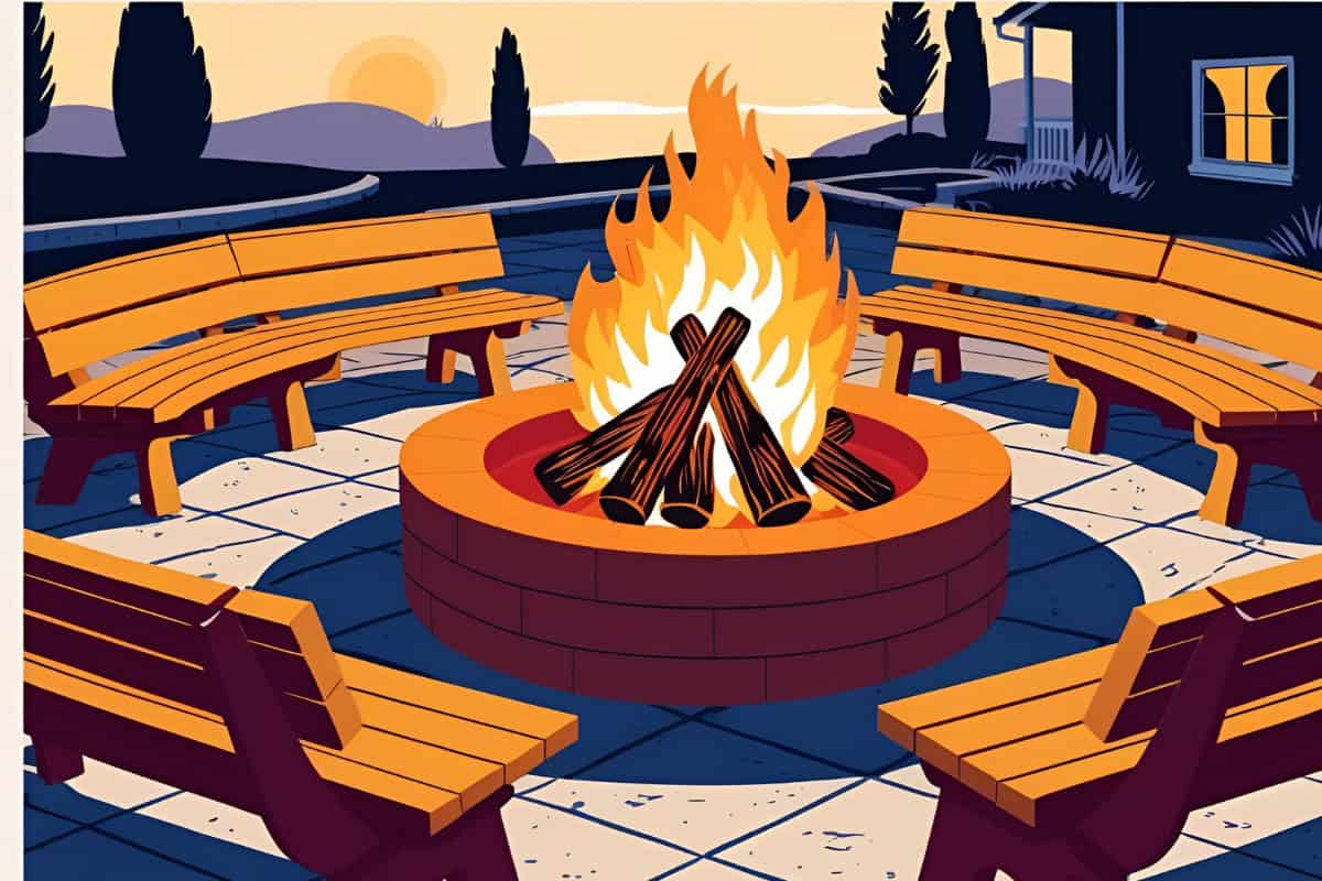 Image of a sketch of a round fire pit for a blog post answering the question "can I have a fire pit in my backyard?"