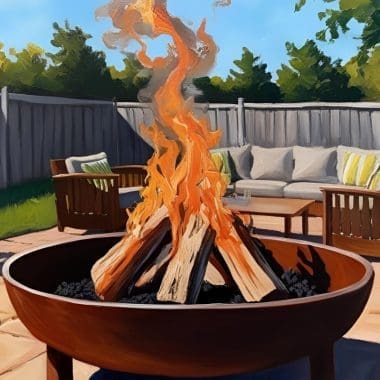 Image of a wood burning fire pit on a patio for a blog post answering the question "can I have a fire pit in my backyard?"