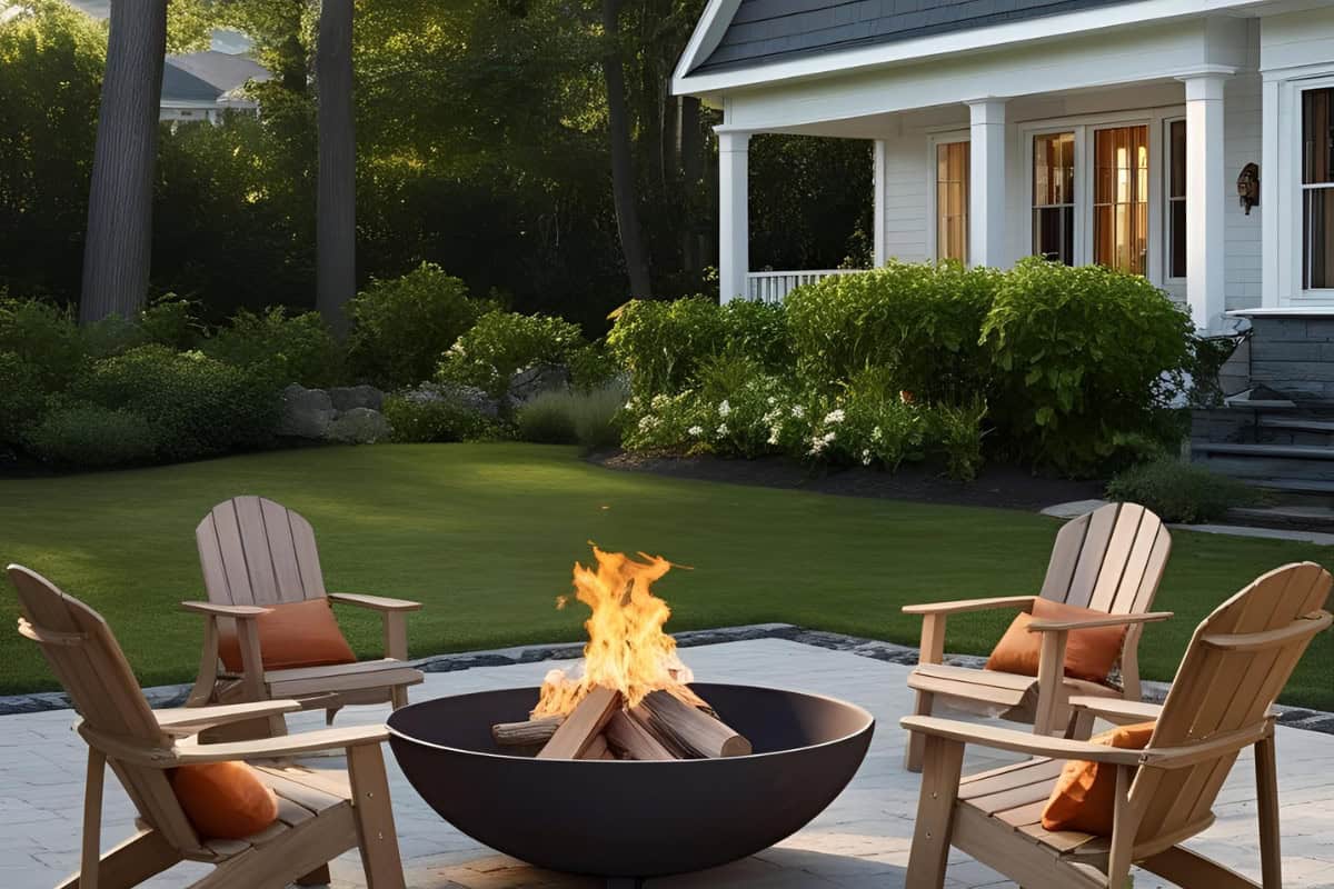 how-to-start-a-fire-pit-considerations Image of a fire pit burning in a home's yard.