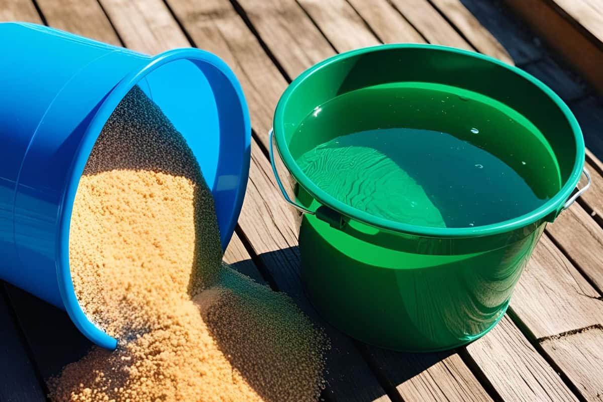 how-to-start-a-fire-pit-methods Image of a bucket of sand and a bucket of water.