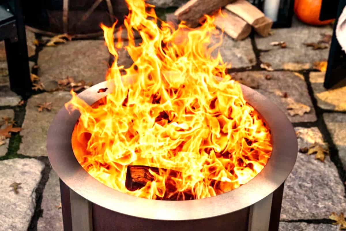 smokeless-fire-pit-advantages-closing Image of a well burning Breeo fire pit.