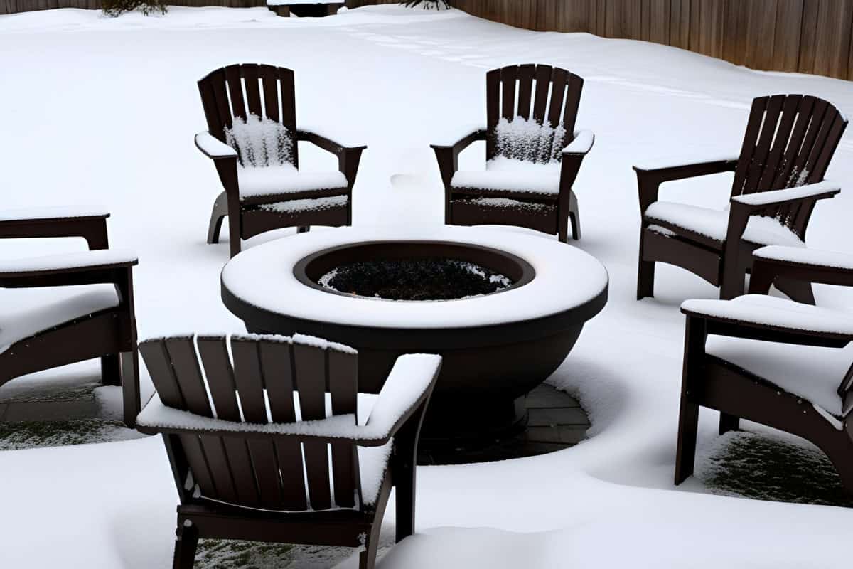 Image of a home's fire pit area covered in snow.