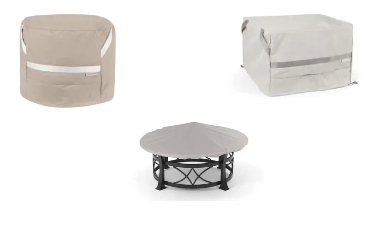 Image of three examples of gas fire pit covers.