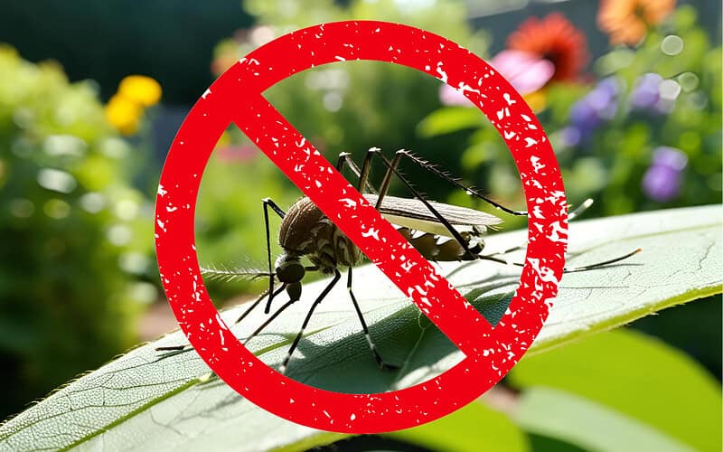 Image of a mosquito on a leaf for a blog post answering the question, "do fire pits repel mosquitoes?"