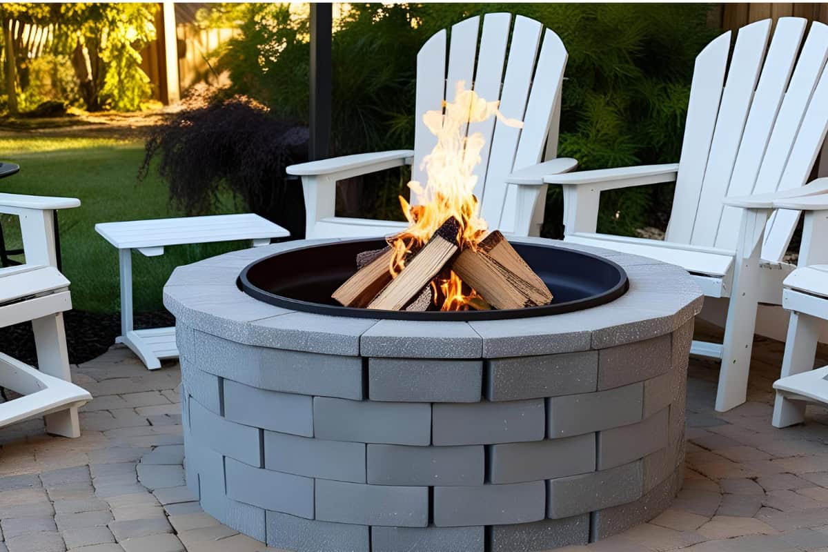 fire-pit-insert-buyers-guide-tips Image of a burning fire pit with steel fire pit insert,