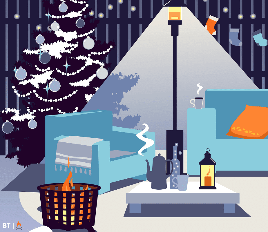 Vector image of a fire pit burning at night