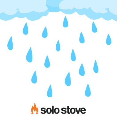 Image of a rain cloud dropping rain on a Solo Stove logo for an article explaining what to do if your Solo Stove got rained on.