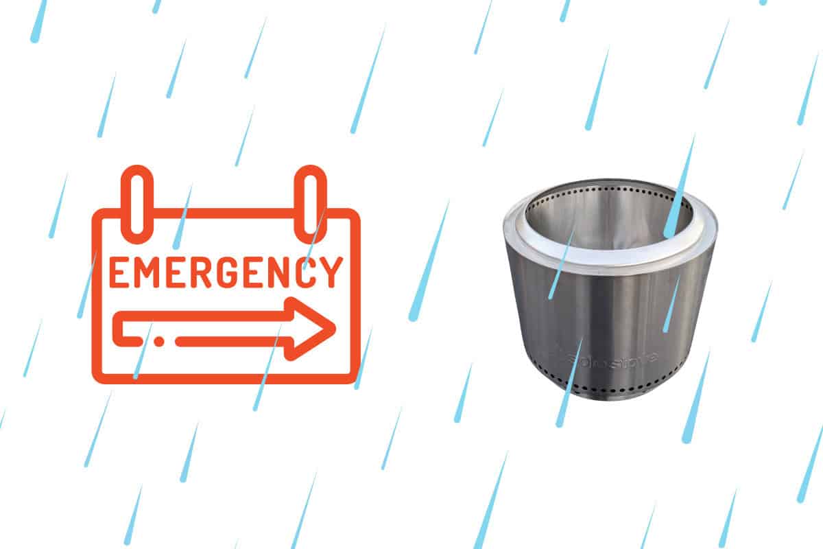 Image of a graphic of an emergency room sign pointing to a fire pit that is being rained on.