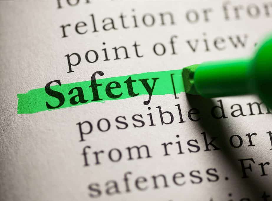 Image of the highlighted definition of safety in a dictionary