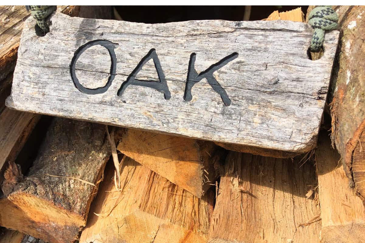 Image of a stack of oak wood for sale.