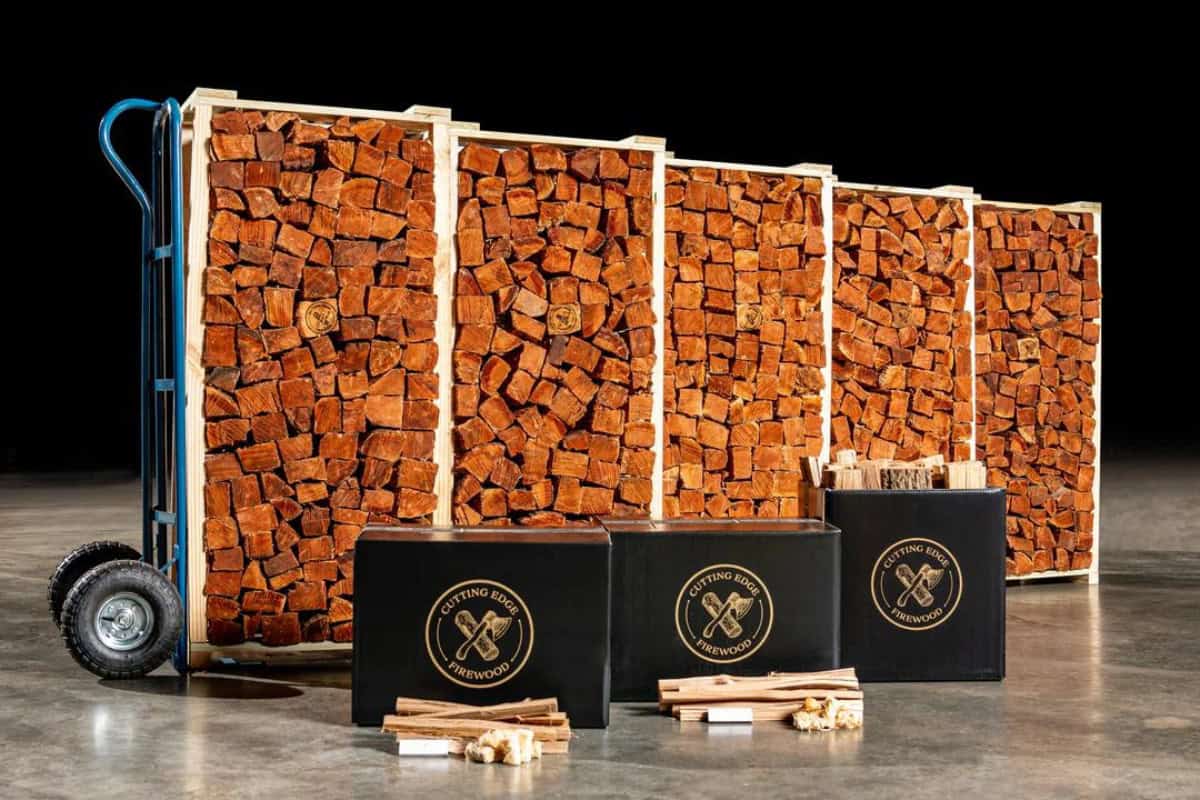 Image of a large load of kiln-dried firewood awaits shipment.