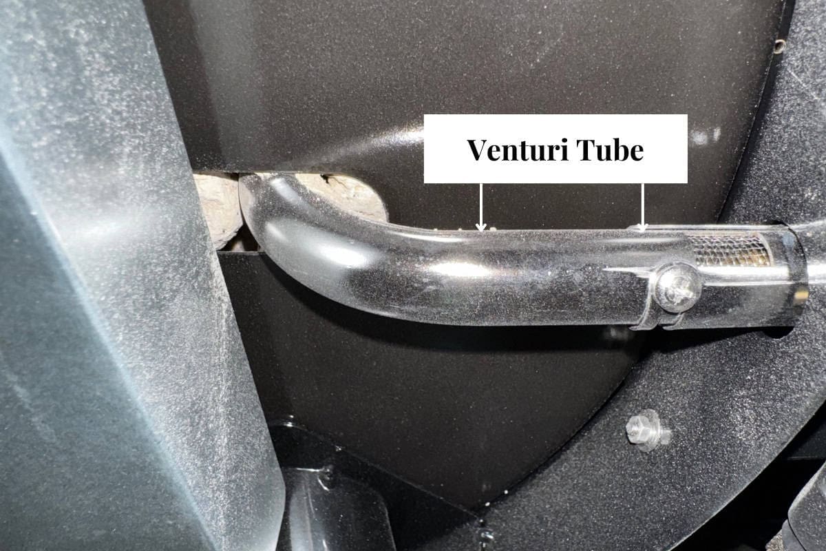 Image of the venturi tube for a portable propane fire pit.