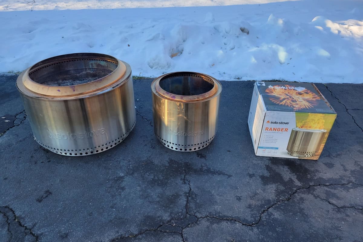 Wrap-up: Solo Stove Shipping Image of three Solo Stove fire pits side by side on a winter day.