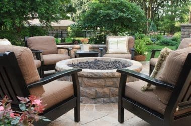 Image of an outdoor fire pit round for a blog post answering the question "how many fire pit bricks do I need?"