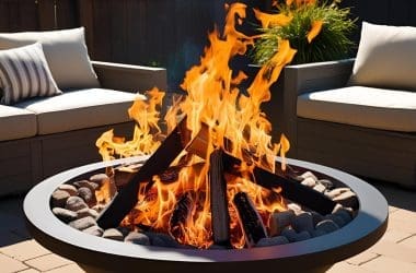 Image of a burning wood- burning fire pit for a blog post answering the question "what size fire pit do I need?"