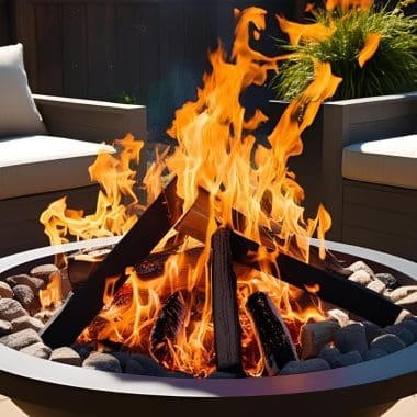 Image of a burning wood- burning fire pit for a blog post answering the question "what size fire pit do I need?"