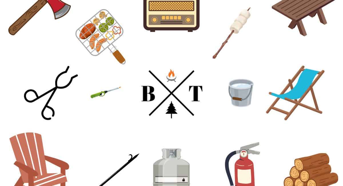 Image of different fire pit accessories for a blog post covering fire pit recommended resources.