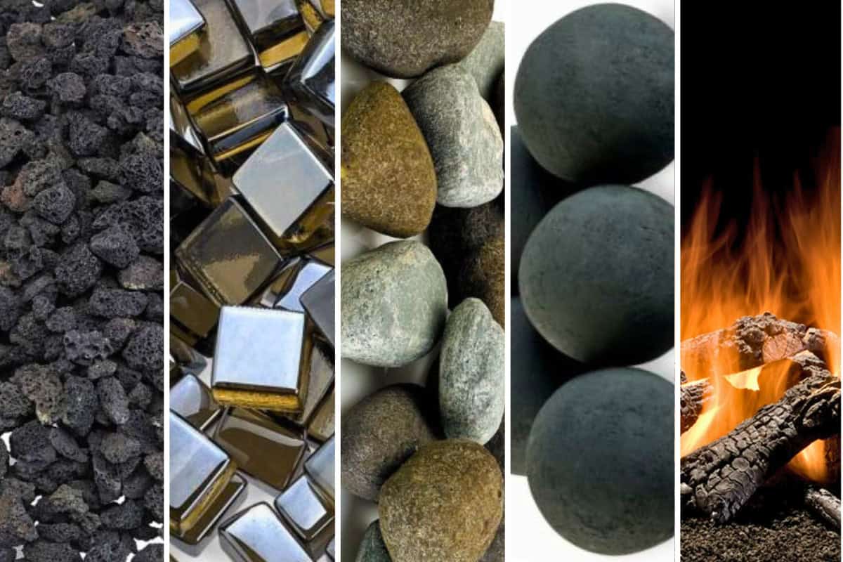 Image of several types of fire pit media side-by-side.