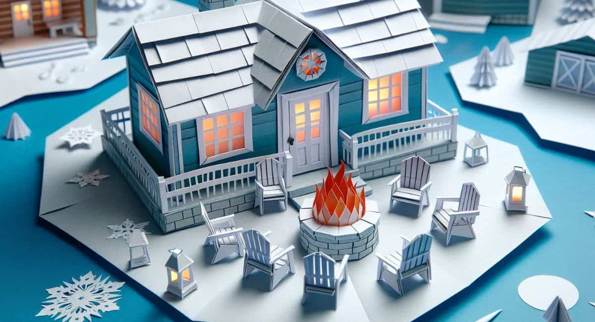 Image of an artistic winter scene of a home a backyard fire pit for Backyard Toasty's Privacy Policy page.