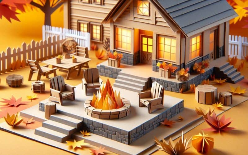 Image of a papercut design of a backyard fire pit for Backyard Toasty's Terms & Conditions page.