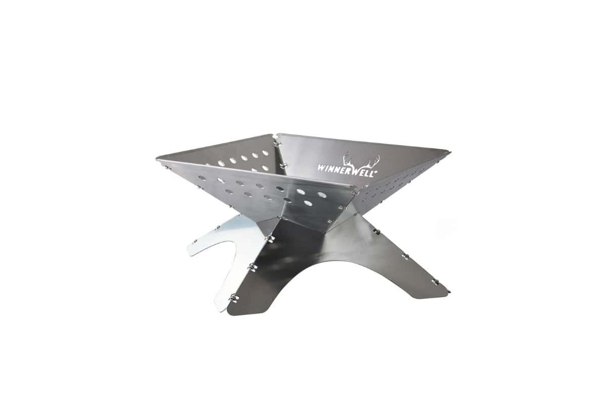 Stovetop fire pit with a modern stainless steel design, perfect for outdoor backyard heating and ambiance. Ideal for camping, patio, or backyard gatherings. Durable and portable for outdoor use.