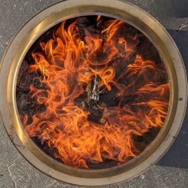Image of a smokeless fire pit from the top for a post answering the question, "what is secondary burn?"