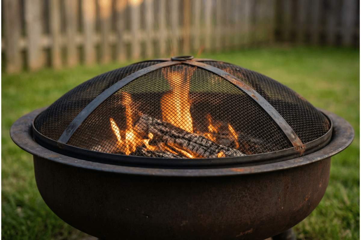 Spark screen on a wood-burning fire pit